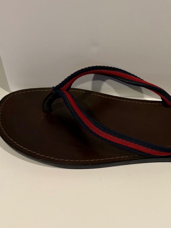 Gucci Brown Leather Flip Flops with Red & Blue Straps main image 4